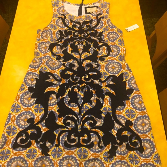 Anthropologie Vanessa Virginia  beige & Navy Country French Shift Dress 16 NWT - Picture 1 of 16